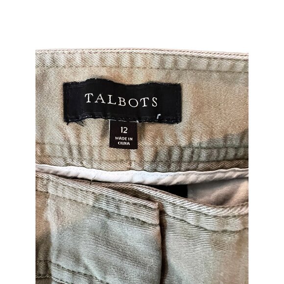 Talbots Signature Pants L Womens Olive‎ Green Ankle Zip Chino Khaki Size 12 - Picture 5 of 7